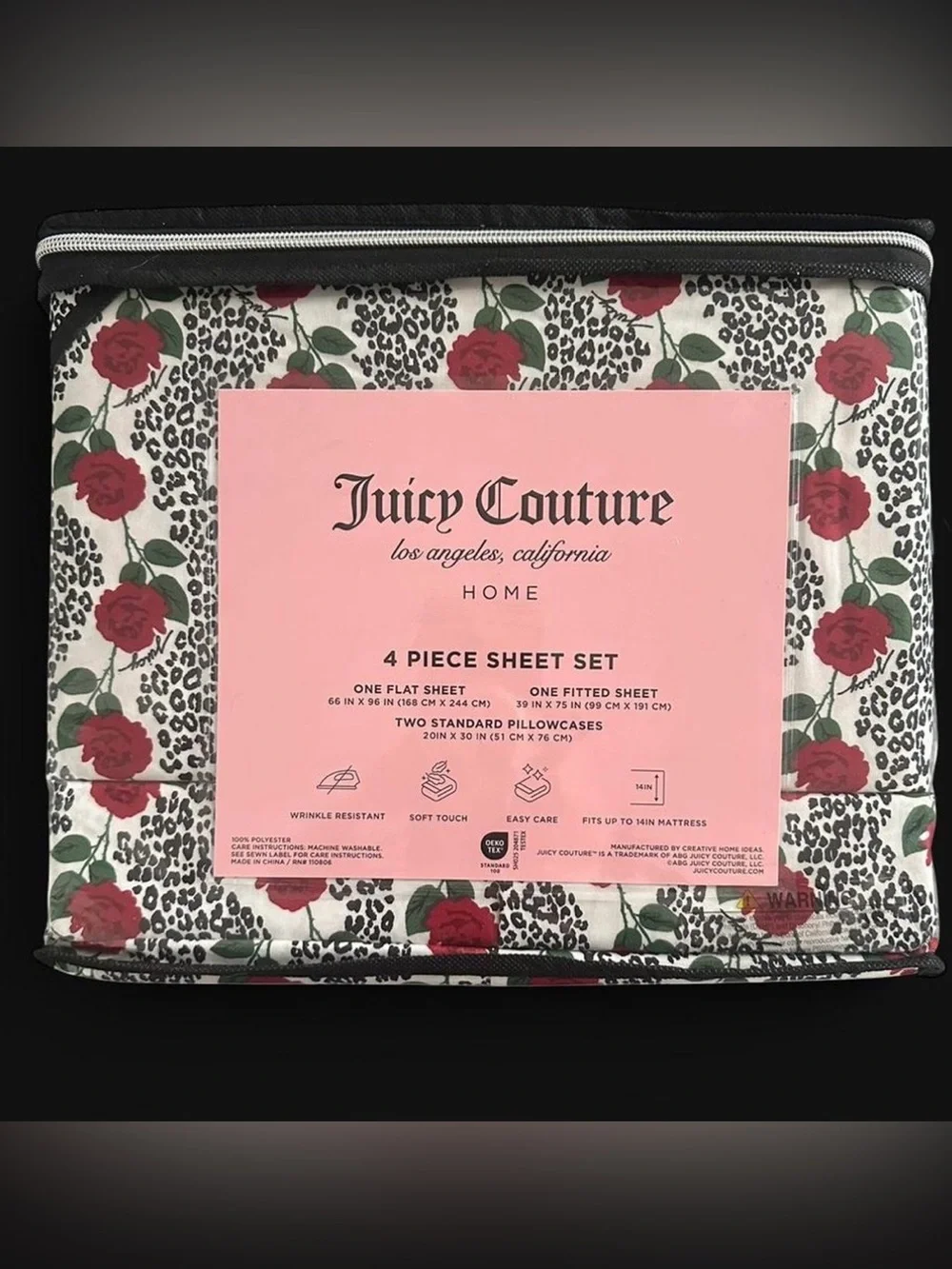 Juicy Couture New Twin Rose Leopard Sheet Set